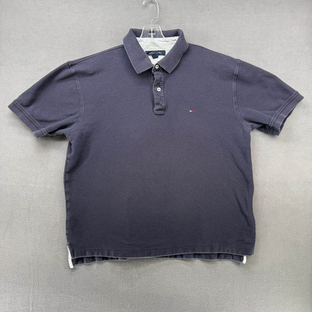 Tommy Hilfiger Mens Navy Blue Short Sleeve Polo Shirt Size XL